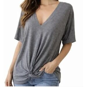 Juicy Couture Y2K 2000s Gray V-Neck Dolman Short Sleeve Top